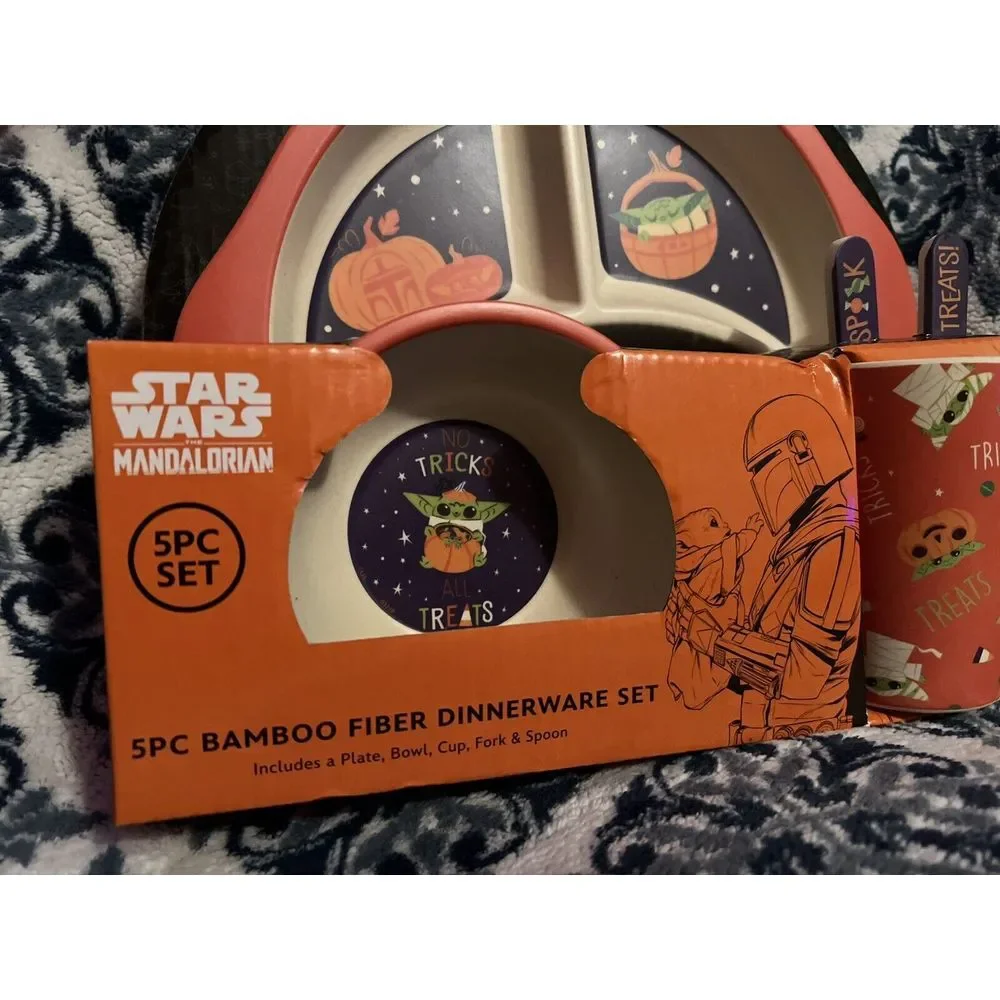Star Wars MANDALORIAN Baby Yoda 5 PC Bamboo Child Dinnerware‎ Set